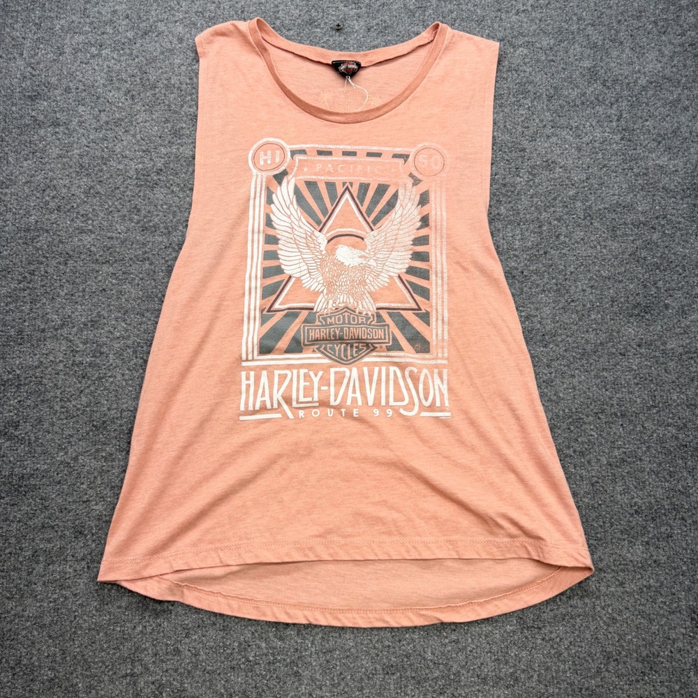 Harley-Davidson Route 99 Hawaii Eagle Muscle Tank Top Peach Coral Womens Small‎